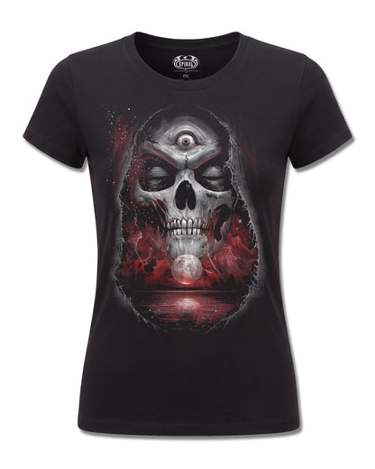 Spiral Third Eye Awakening design, front view on Black F775, Rock Off Retail official merch