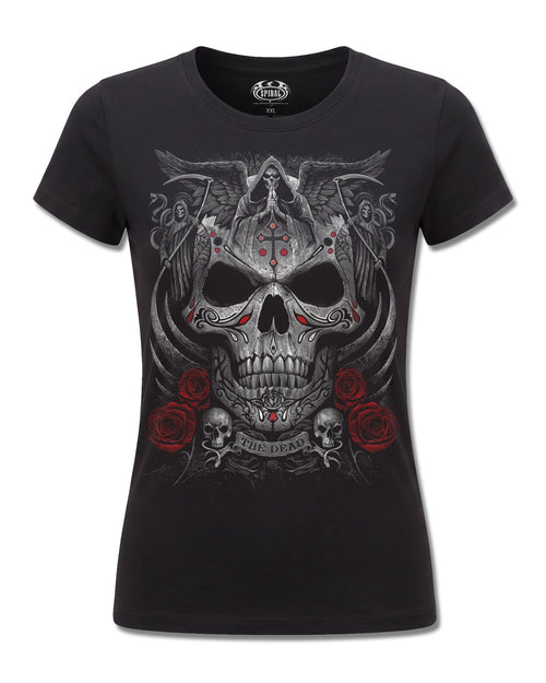 Spiral The Dead design, front view on Black F775, Rock Off Retail official merch