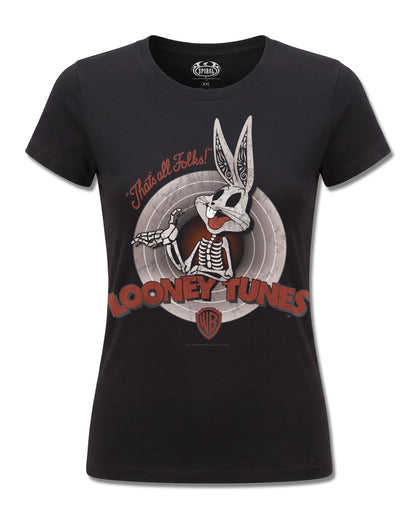 Looney Tunes Bugs Skull (Looney Tunes) design, front view on Black F775, Rock Off Retail official merch