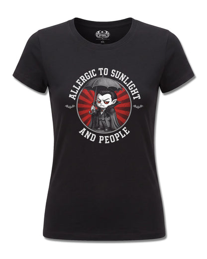 Spiral Allergies design, front view on Black F775, Rock Off Retail official merch