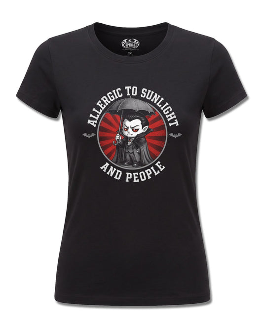 Spiral Allergies design, front view on Black F775, Rock Off Retail official merch