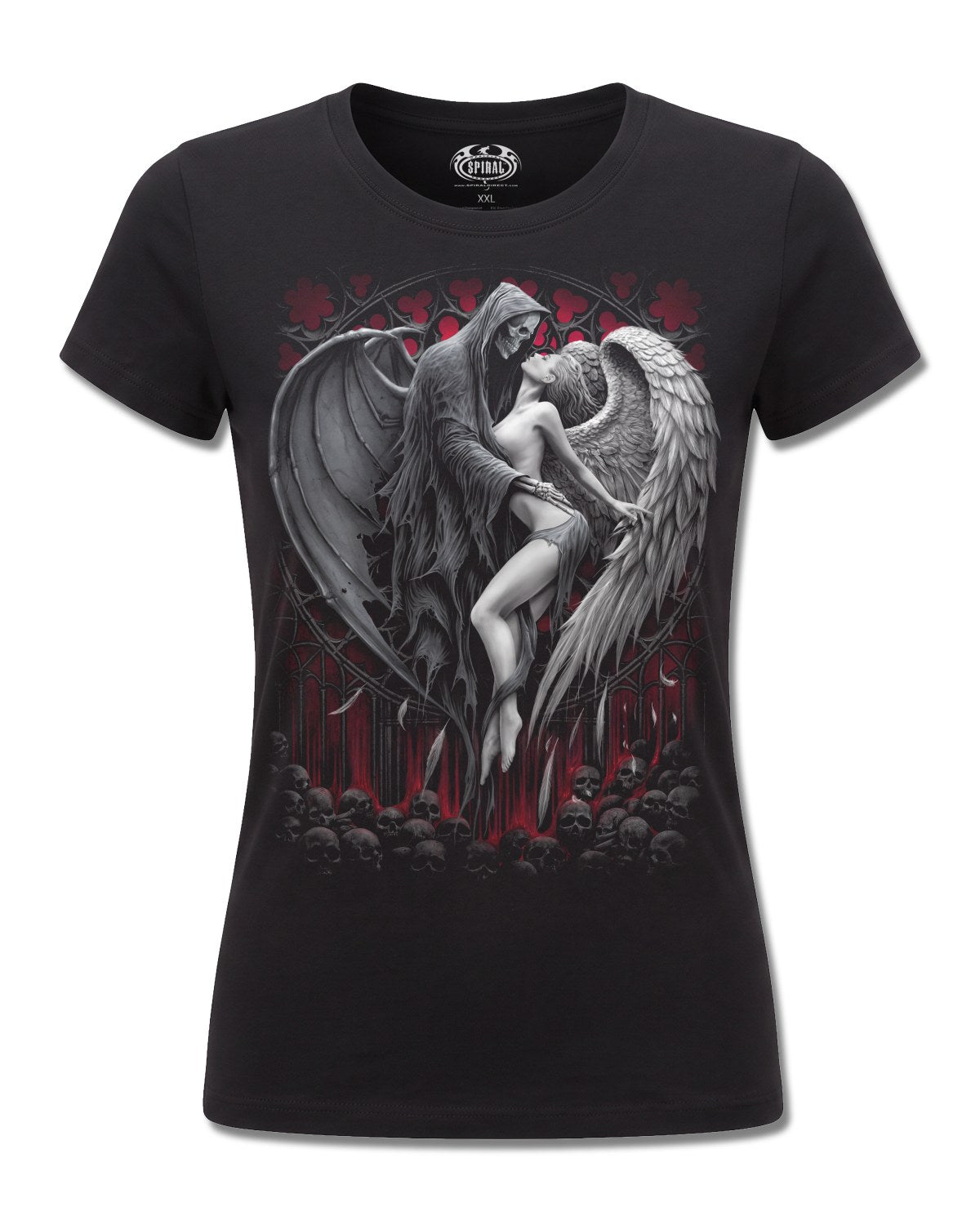 Spiral Forbidden design, front view on Black F775, Rock Off Retail official merch