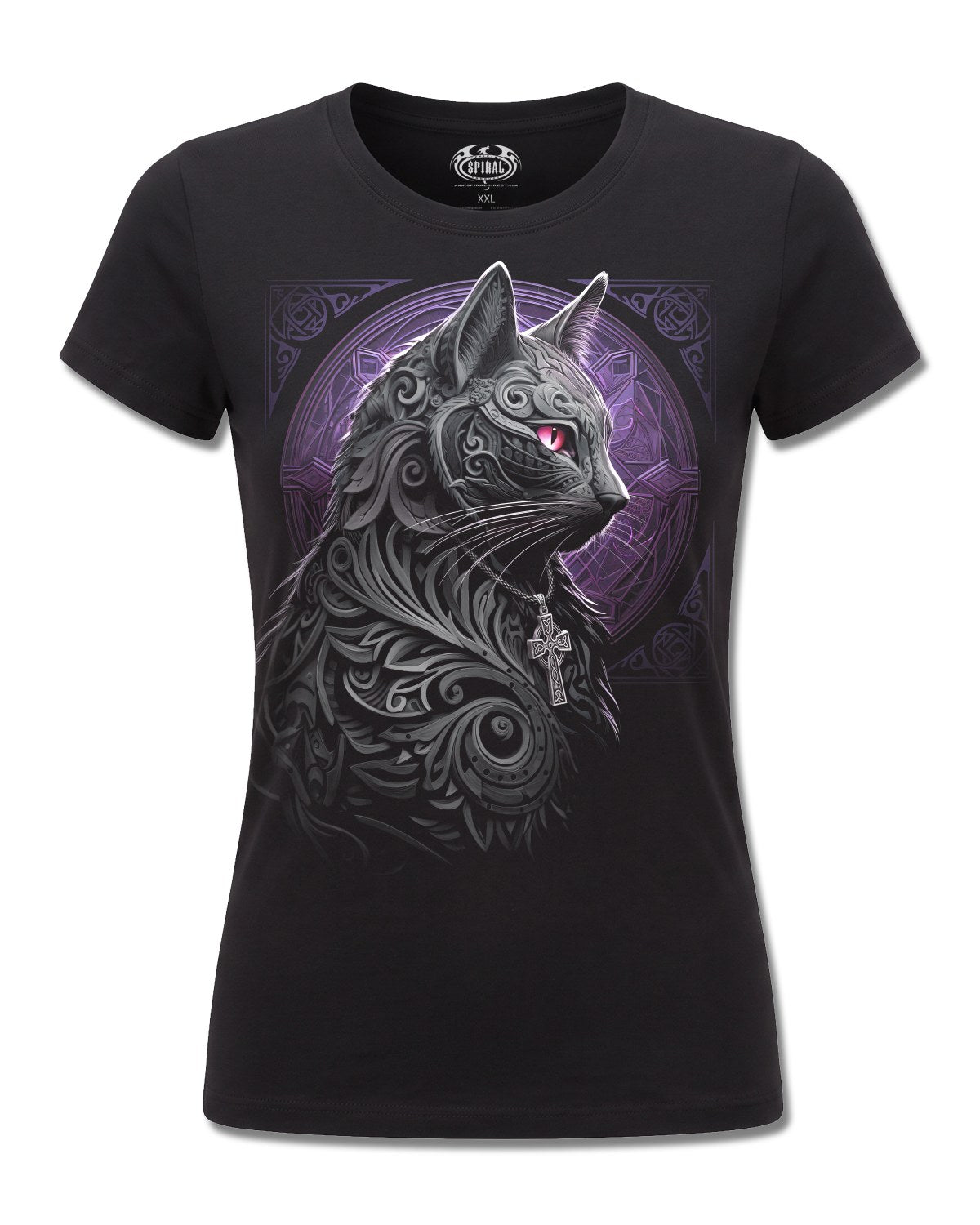 Spiral Celtic Whiskers design, front view on Black F775, Rock Off Retail official merch