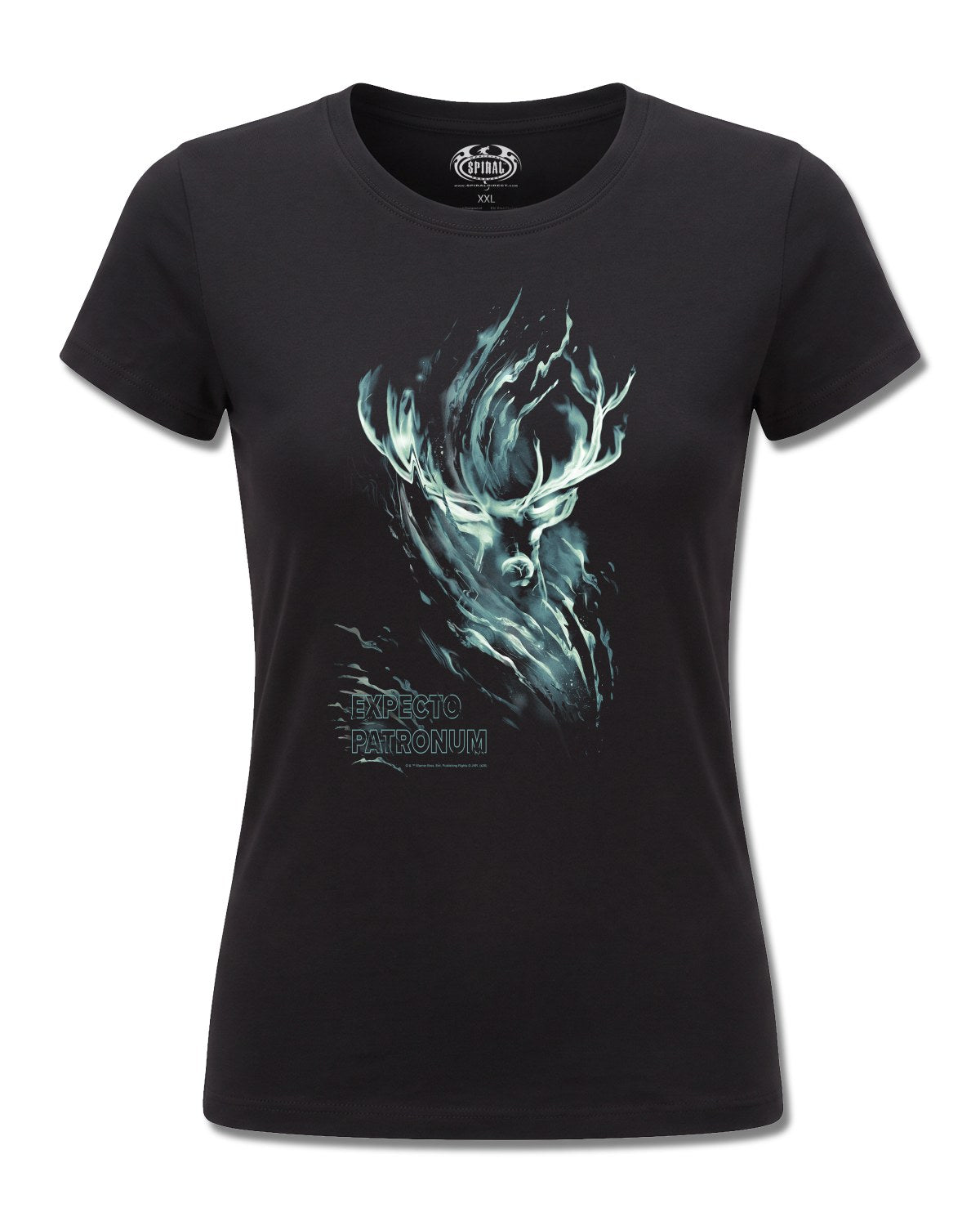 Harry Potter Patronus Stag (Harry Potter) design, front view on Black F775, Rock Off Retail official merch