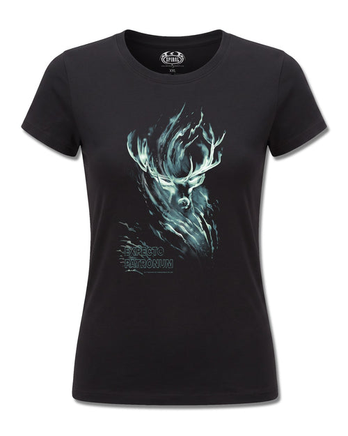 Harry Potter Patronus Stag (Harry Potter) design, front view on Black F775, Rock Off Retail official merch