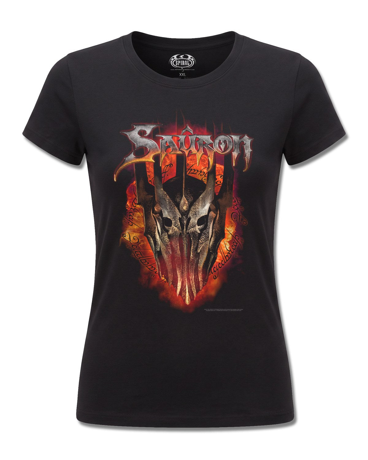 The Lord Of The Rings Sauron Metal Tee (The Lord Of The Rings) design, front view on Black F775