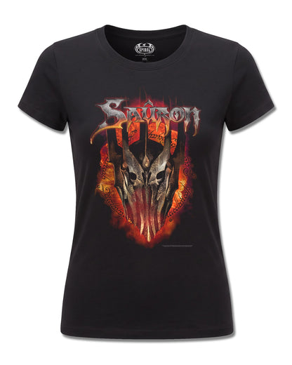The Lord Of The Rings Sauron Metal Tee (The Lord Of The Rings) design, front view on Black F775