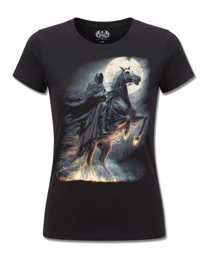 Spiral Shadow Rider design, front view on Black F775, Rock Off Retail official merch