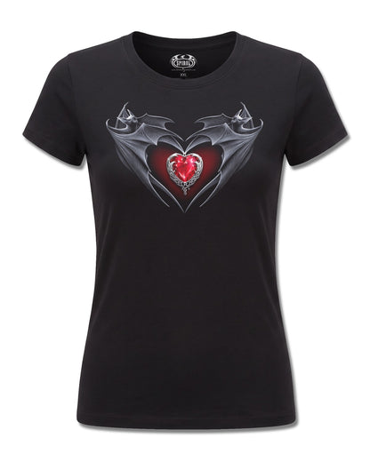 Spiral Bat's Heart design, front view on Black F775, Rock Off Retail official merch