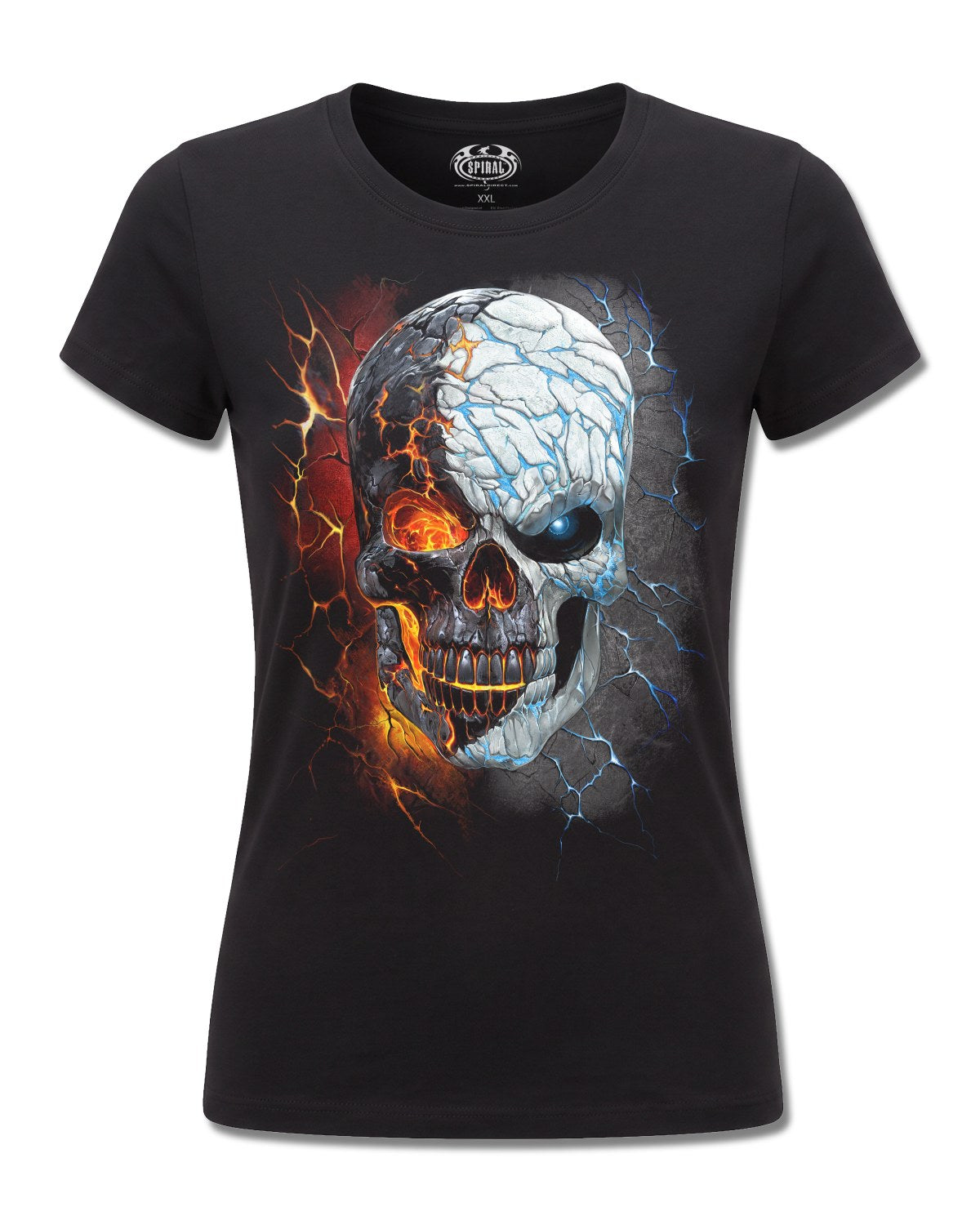 Spiral Divided Soul design, front view on Black F775, Rock Off Retail official merch