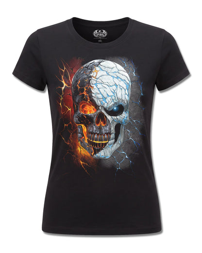 Spiral Divided Soul design, front view on Black F775, Rock Off Retail official merch