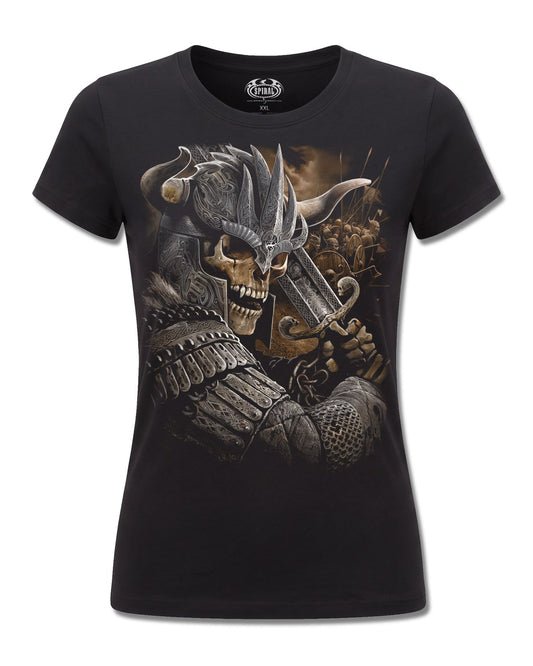 Spiral Viking Warrior design, front view on Black F775, Rock Off Retail official merch