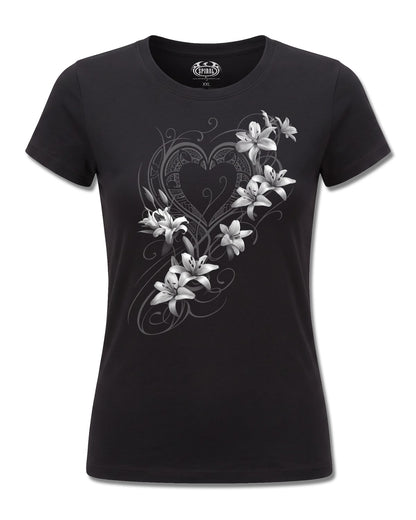 Spiral Pure Of Heart design, front view on Black F775, Rock Off Retail official merch