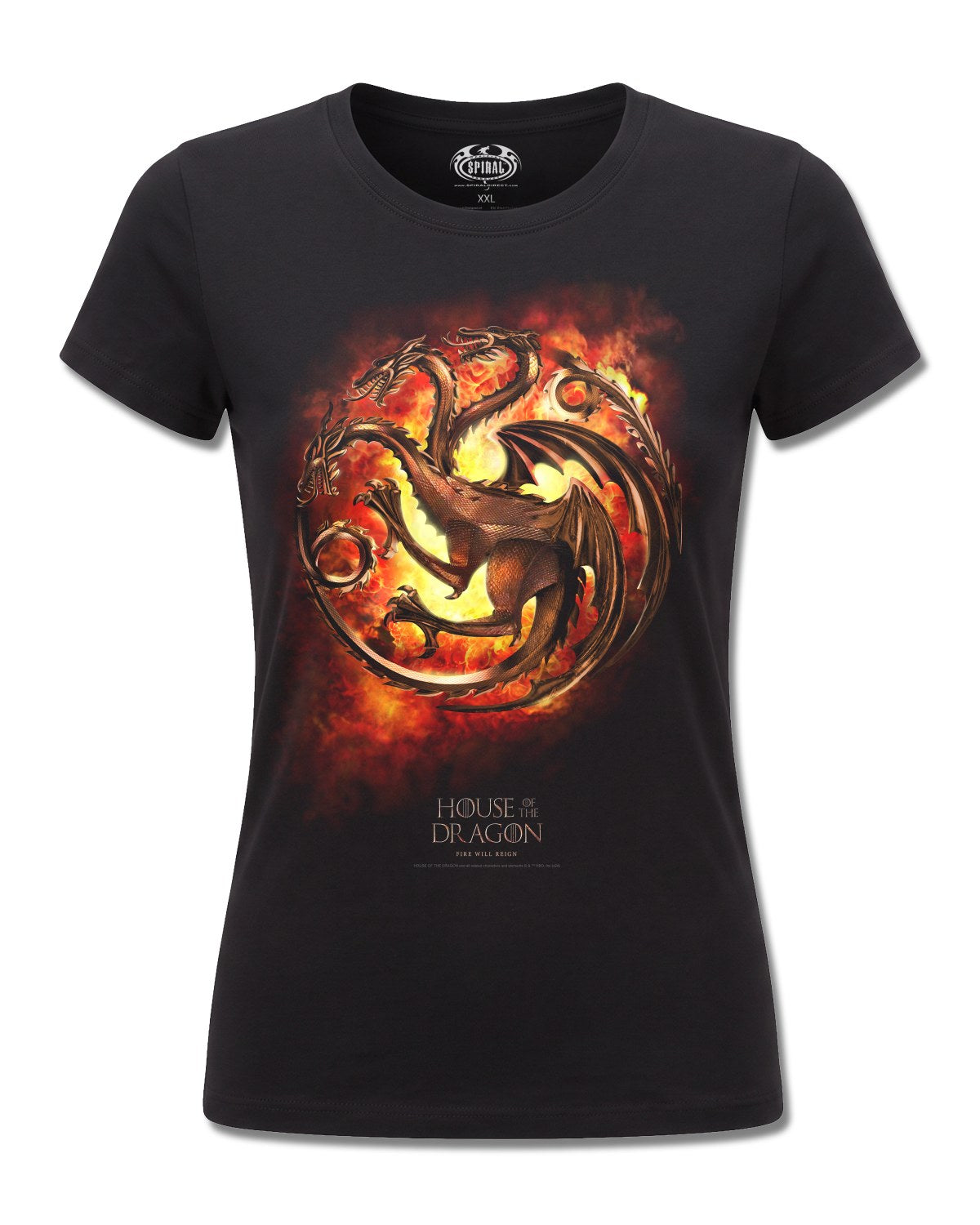 House Of The Dragon Dragon Flames (House Of The Dragon) design, front view on Black F775, Rock Off Retail official merch