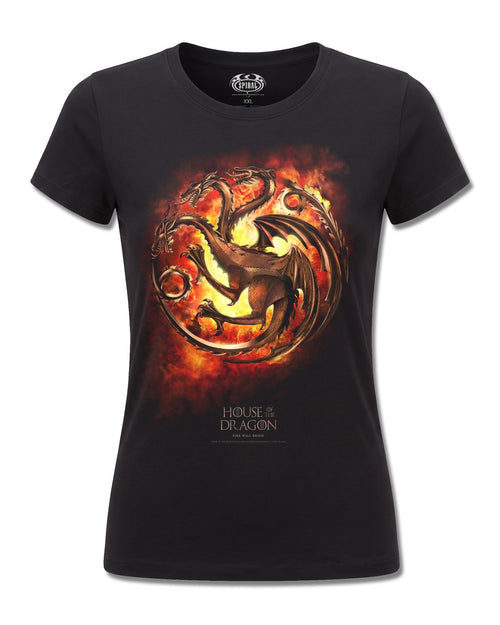 House Of The Dragon Dragon Flames (House Of The Dragon) design, front view on Black F775, Rock Off Retail official merch