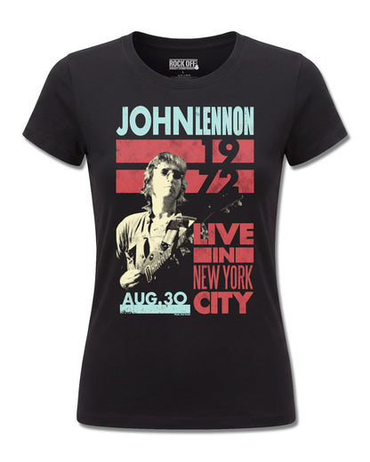 John Lennon Live In New York City (John Lennon) design, front view on Black F775, Rock Off Retail official merch