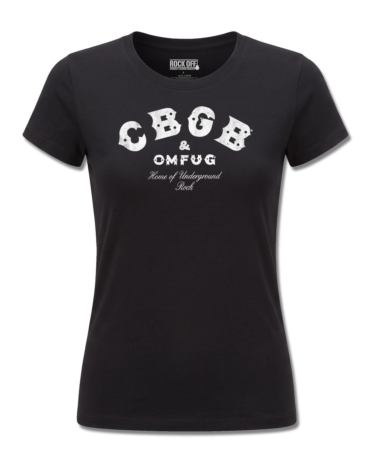 Cbgb Classic Logo (CBGB) design, front view on Black F775, Rock Off Retail official merch