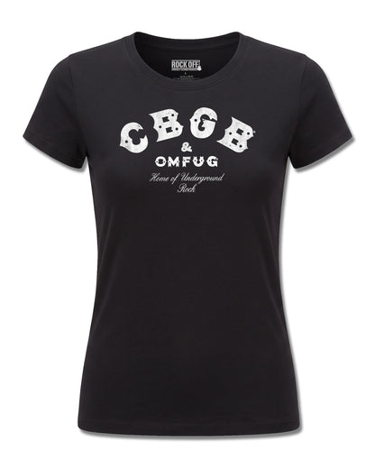 Cbgb Classic Logo (CBGB) design, front view on Black F775, Rock Off Retail official merch