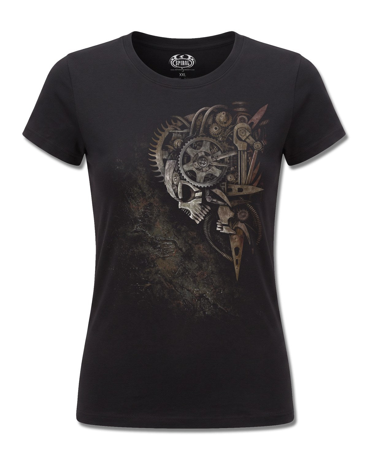 Spiral Diesel Punk design, front view on Black F775, Rock Off Retail official merch