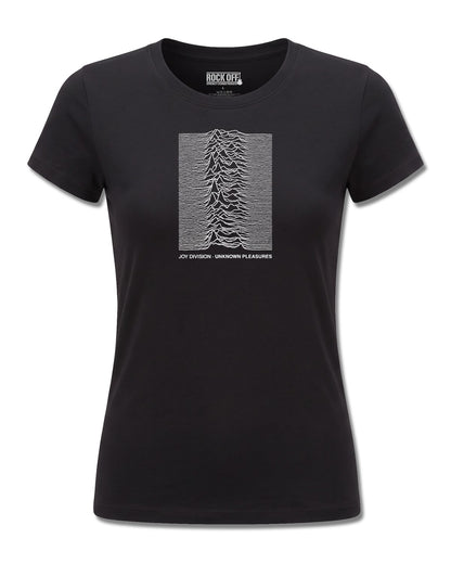 Joy Division Unknown Pleasures (Joy Division) design, front view on Black F775, Rock Off Retail official merch