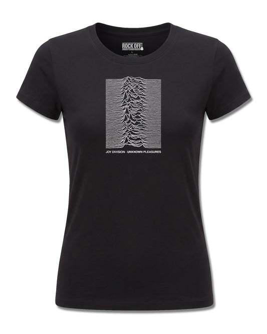 Joy Division Unknown Pleasures (Joy Division) design, front view on Black F775, Rock Off Retail official merch