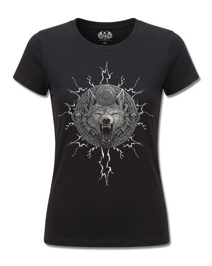 Spiral Valhalla design, front view on Black F775, Rock Off Retail official merch