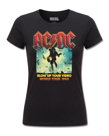 AC/DC Blow Up Your Video (AC/DC) design, front view on Black F775, Rock Off Retail official merch