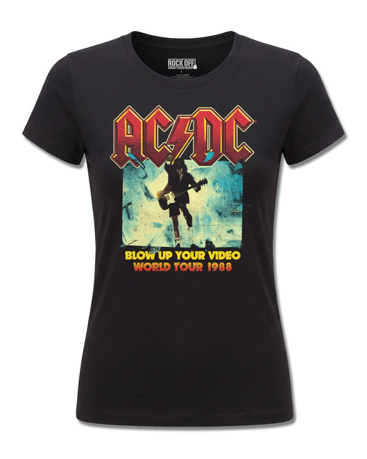 AC/DC Blow Up Your Video (AC/DC) design, front view on Black F775, Rock Off Retail official merch