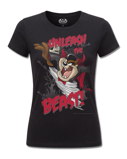 Looney Tunes Taz Unleash The Beast (Looney Tunes) design, front view on Black F775, Rock Off Retail official merch