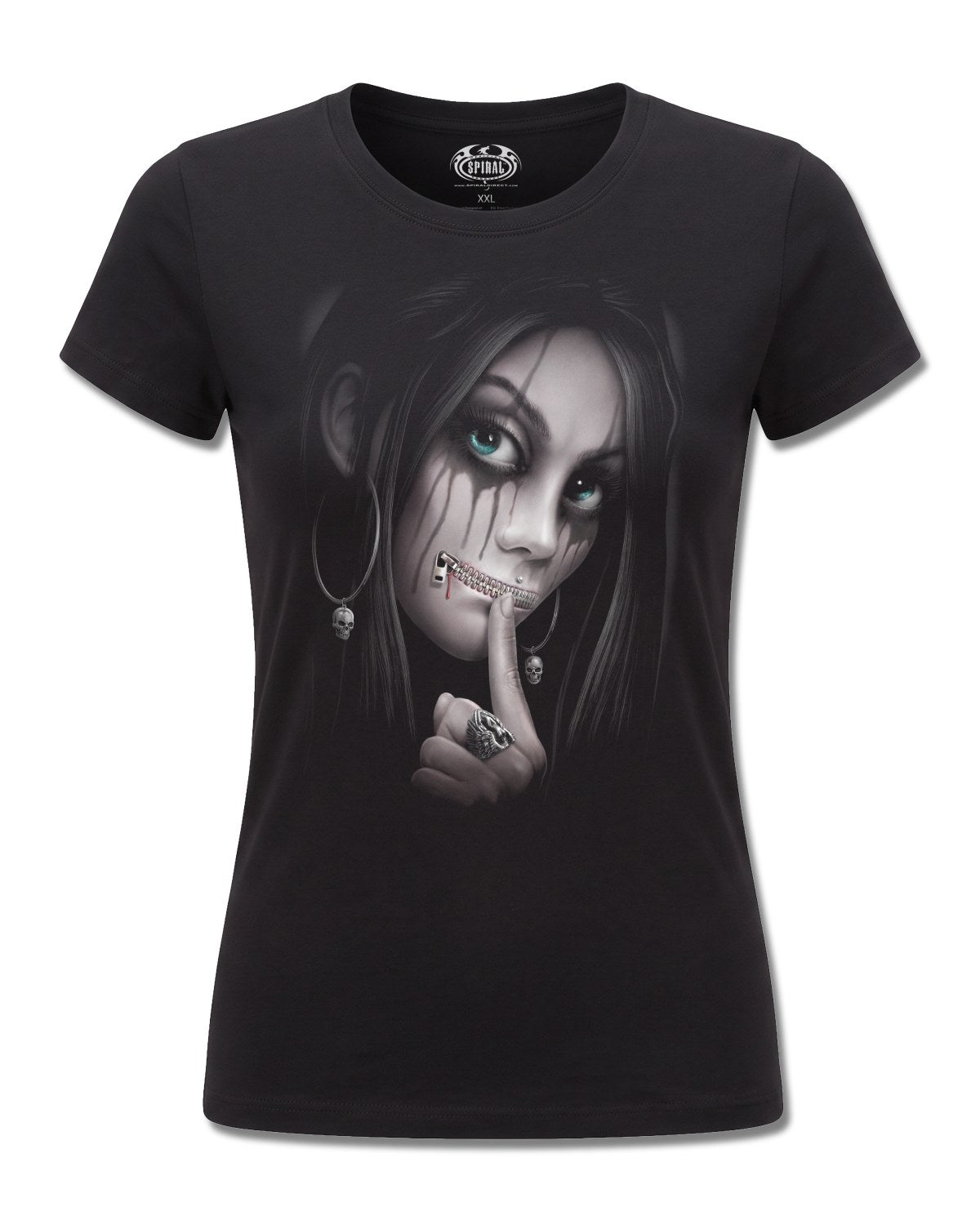 Spiral Zipped design, front view on Black F775, Rock Off Retail official merch