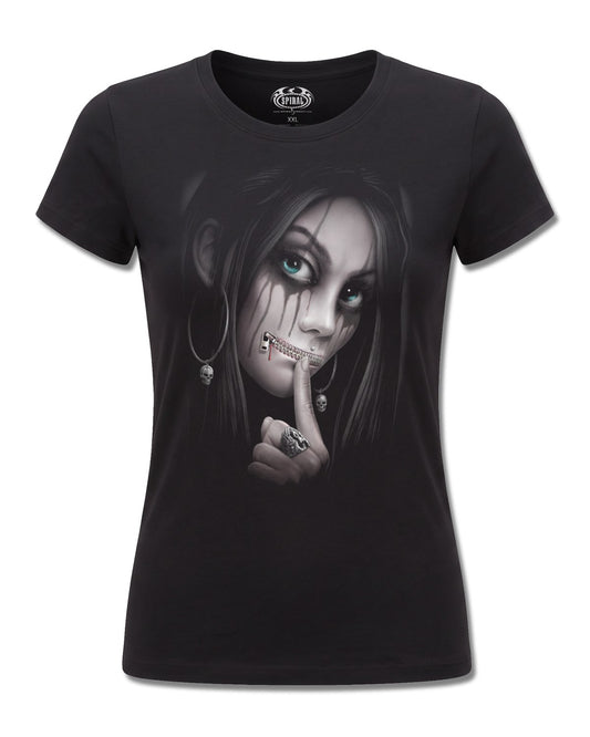 Spiral Zipped design, front view on Black F775, Rock Off Retail official merch
