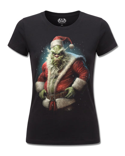 Spiral Bah Humbug design, front view on Black F775, Rock Off Retail official merch