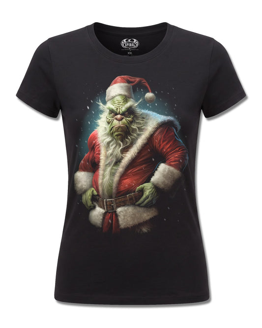 Spiral Bah Humbug design, front view on Black F775, Rock Off Retail official merch