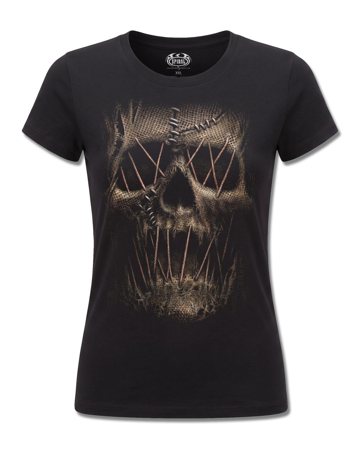 Spiral Thread Scare design, front view on Black F775, Rock Off Retail official merch
