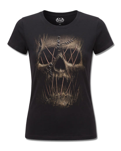 Spiral Thread Scare design, front view on Black F775, Rock Off Retail official merch