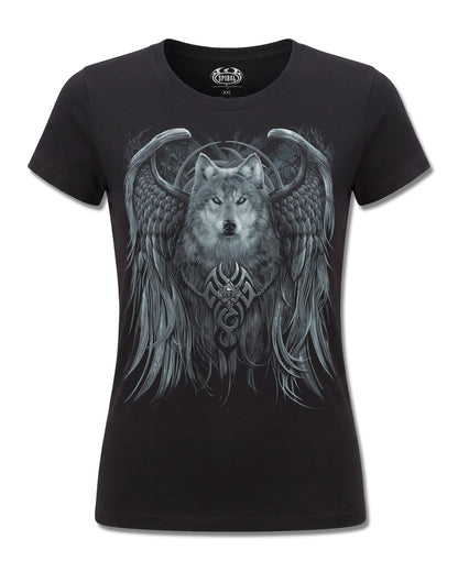 Spiral Wolf Spirit design, front view on Black F775, Rock Off Retail official merch