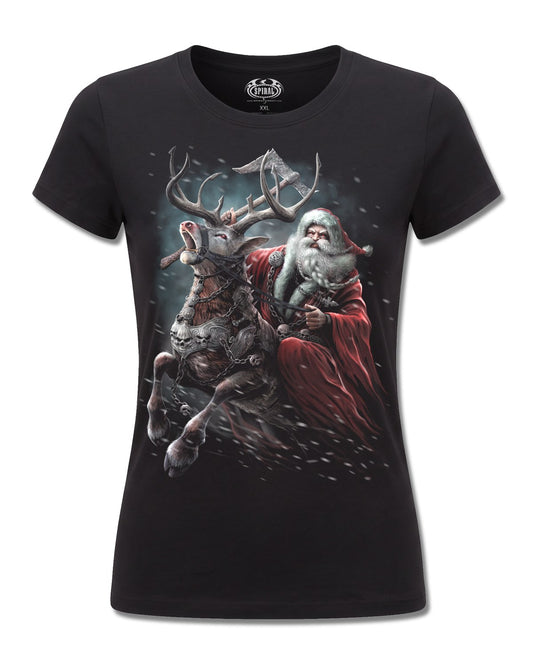 Spiral Sleigher design, front view on Black F775, Rock Off Retail official merch
