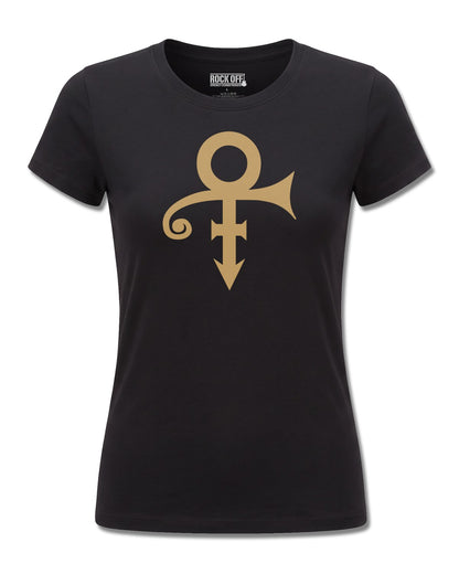 Prince Symbol (Prince) design, front view on Black F775, Rock Off Retail official merch