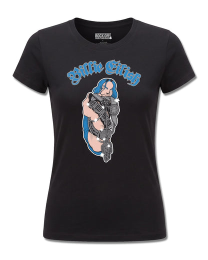 Billie Eilish Bling Glitter Print (Billie Eilish) design, front view on Black F775, Rock Off Retail official merch