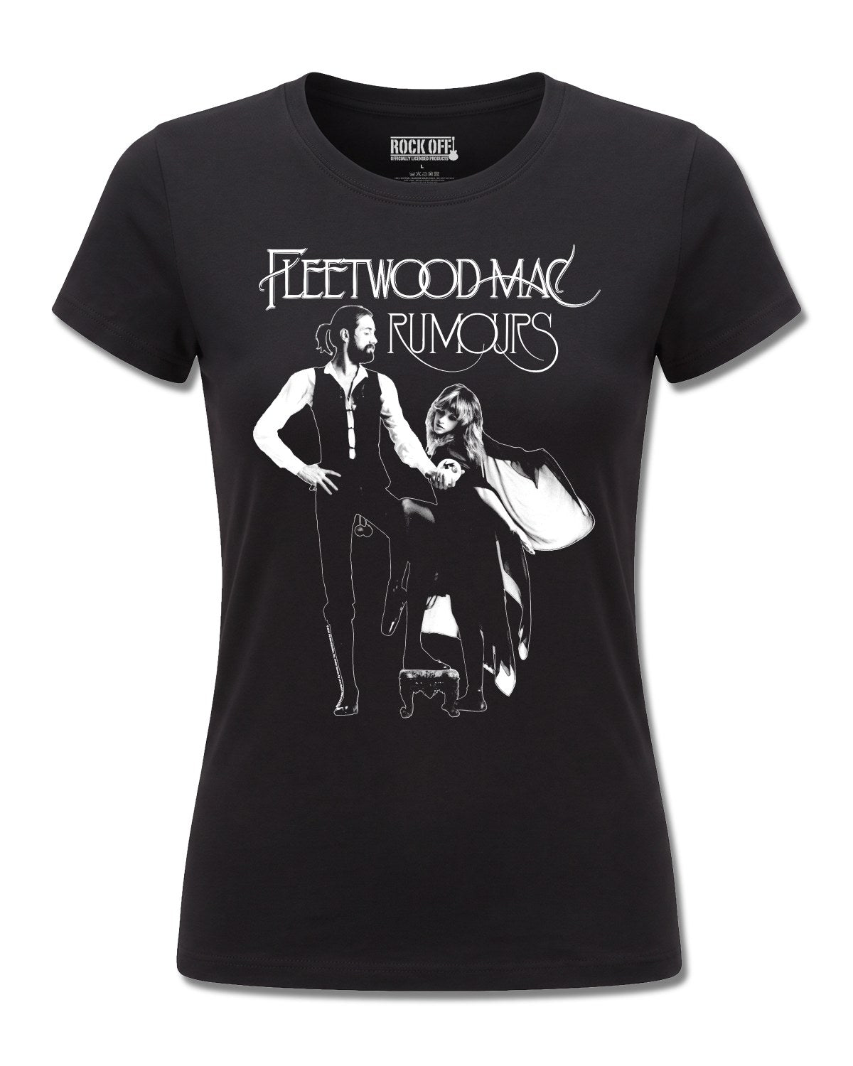 Fleetwood Mac Rumours (Fleetwood Mac) design, front view on Black F775, Rock Off Retail official merch