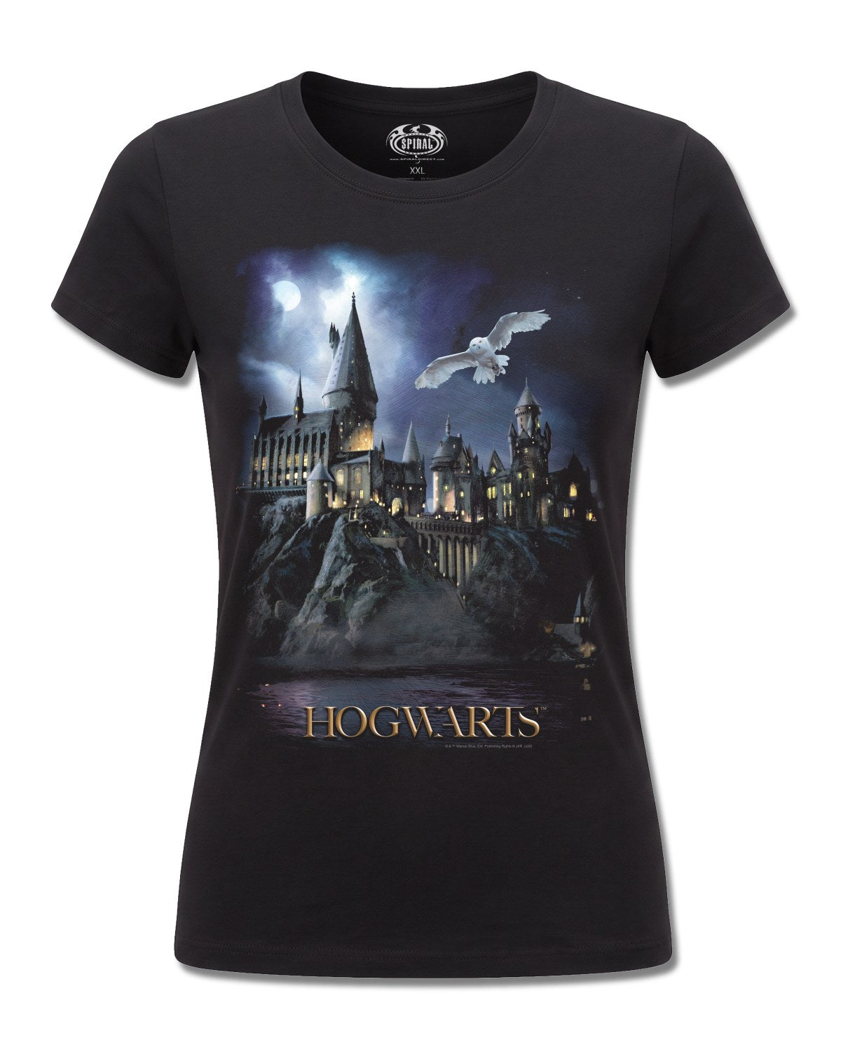 Harry Potter Hedwig Hogwarts Castle (Harry Potter) design, front view on Black F775, Rock Off Retail official merch