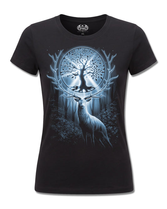 Spiral Tree Of Life design, front view on Black F775, Rock Off Retail official merch