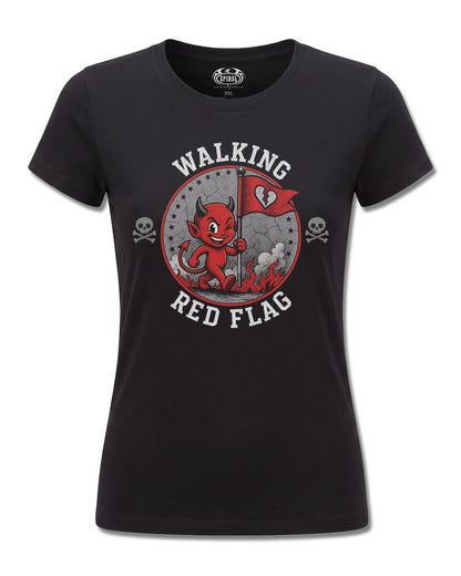 Spiral Red Flag design, front view on Black F775, Rock Off Retail official merch