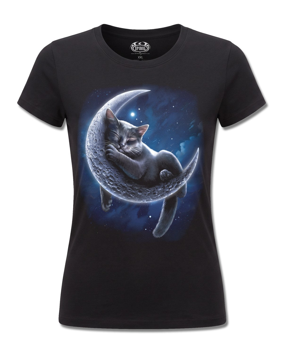 Spiral Velvet Moon design, front view on Black F775, Rock Off Retail official merch