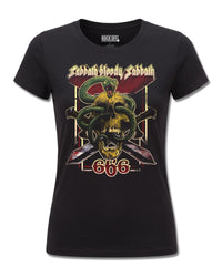 Black Sabbath Bloody Sabbath 666 (Black Sabbath) design, front view on Black F775, Rock Off Retail official merch