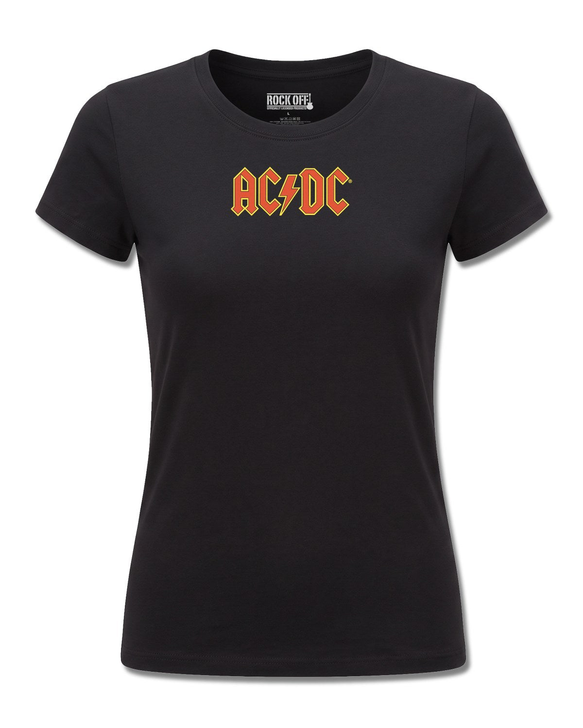 AC/DC Logo (AC/DC) design, front view on Black F775, Rock Off Retail official merch