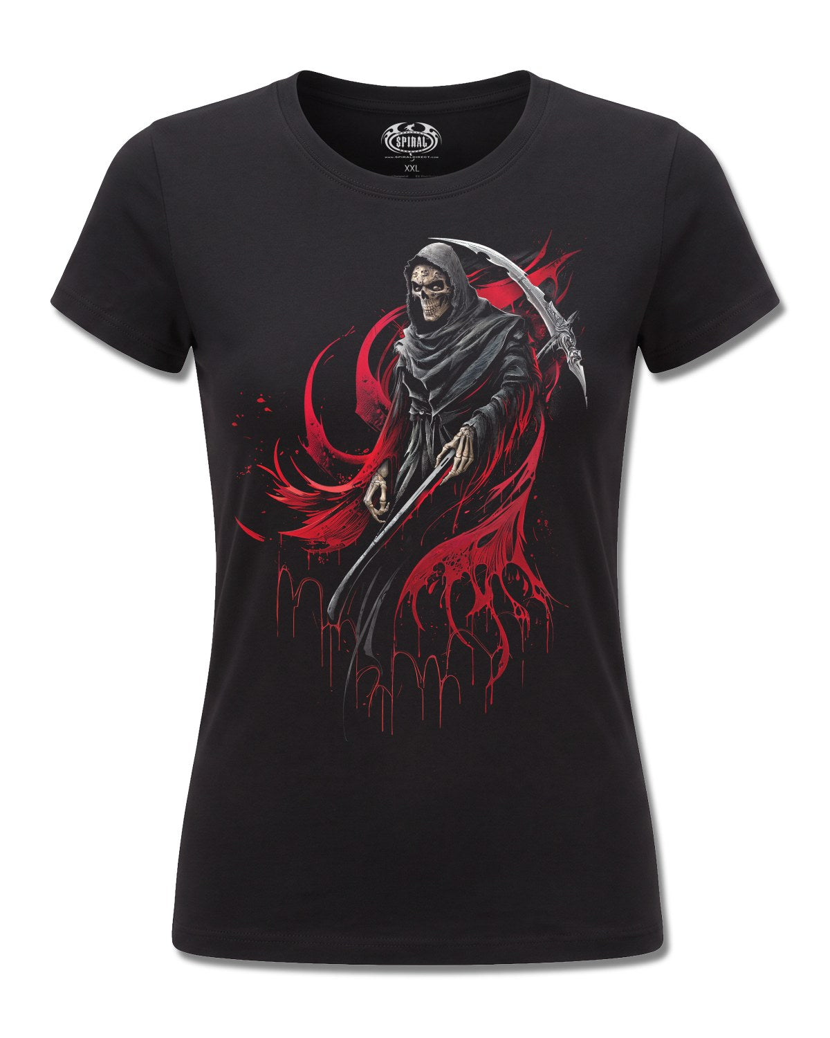 Spiral Screaming Death design, front view on Black F775, Rock Off Retail official merch