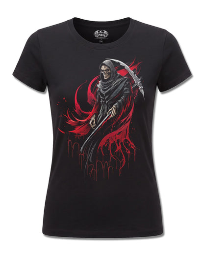 Spiral Screaming Death design, front view on Black F775, Rock Off Retail official merch