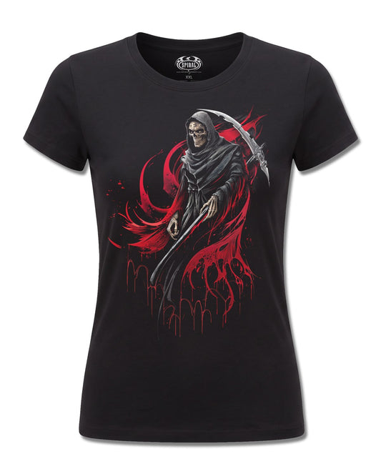 Spiral Screaming Death design, front view on Black F775, Rock Off Retail official merch