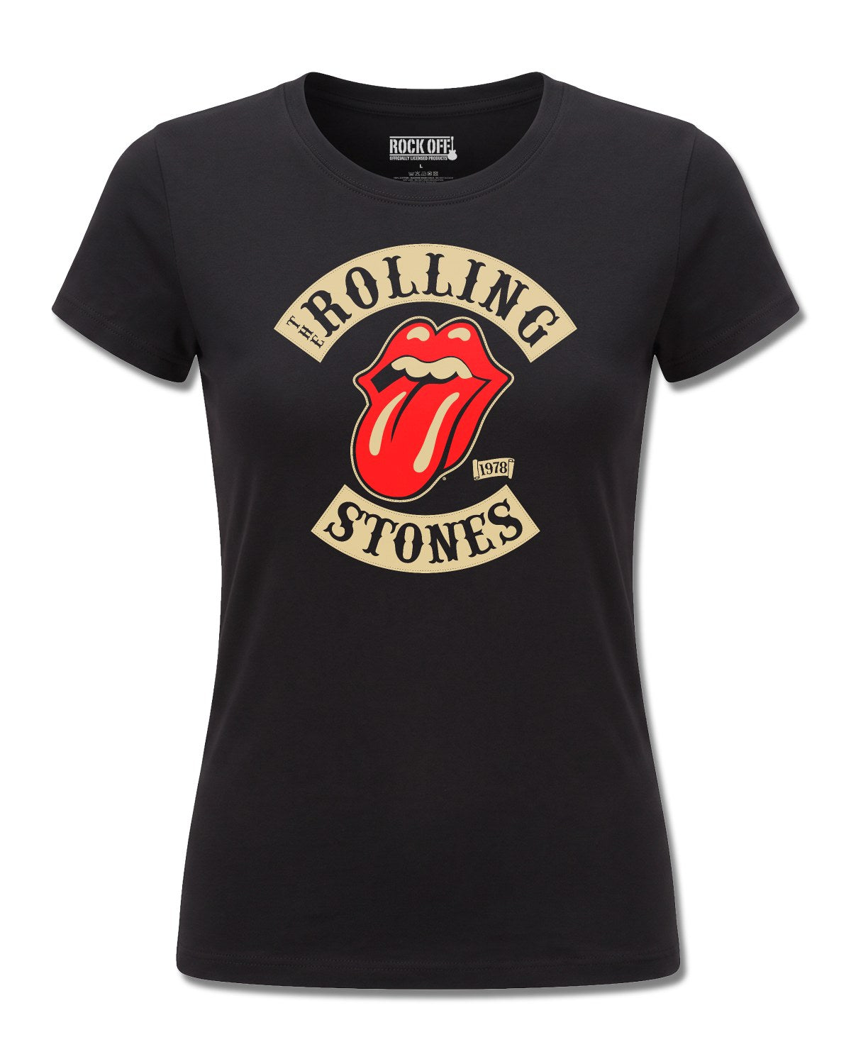 The Rolling Stones Tour 1978 (The Rolling Stones) design, front view on Black F775, Rock Off Retail official merch